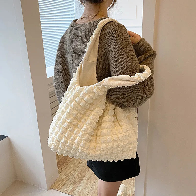 Ins Girl's Fashionable Cloud Puff Flower Shoulder Bag Women's  New Summer Canvas Minimalism Handbag