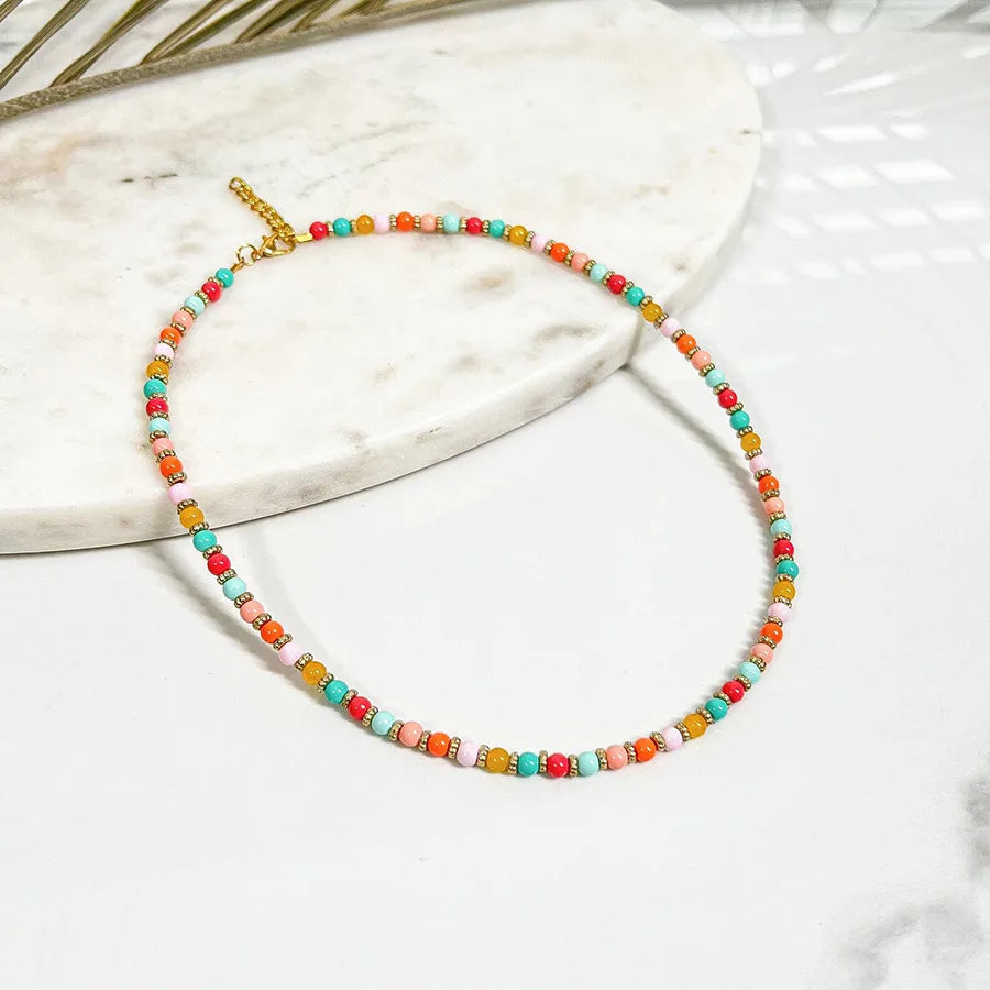 Sweet Color Block natural stone Titanium Steel Necklace In Bulk