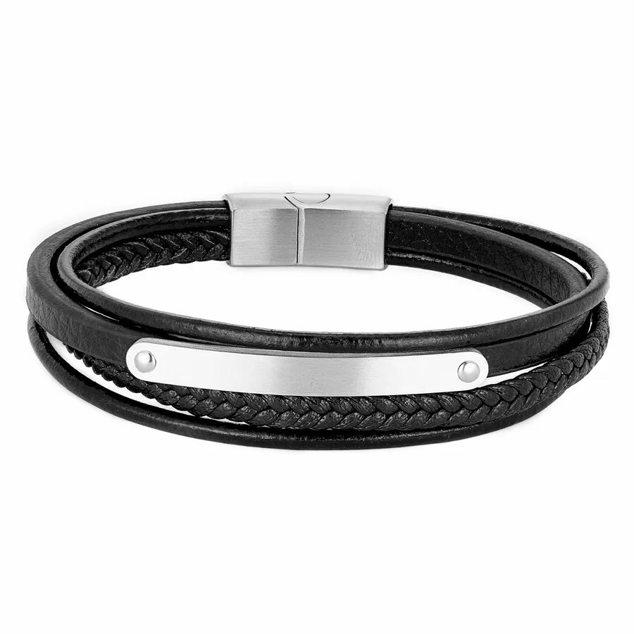 Retro Punk Geometric 316L Stainless Steel  Leather Plating Men's wristband Men Cord & Leather Bracelets