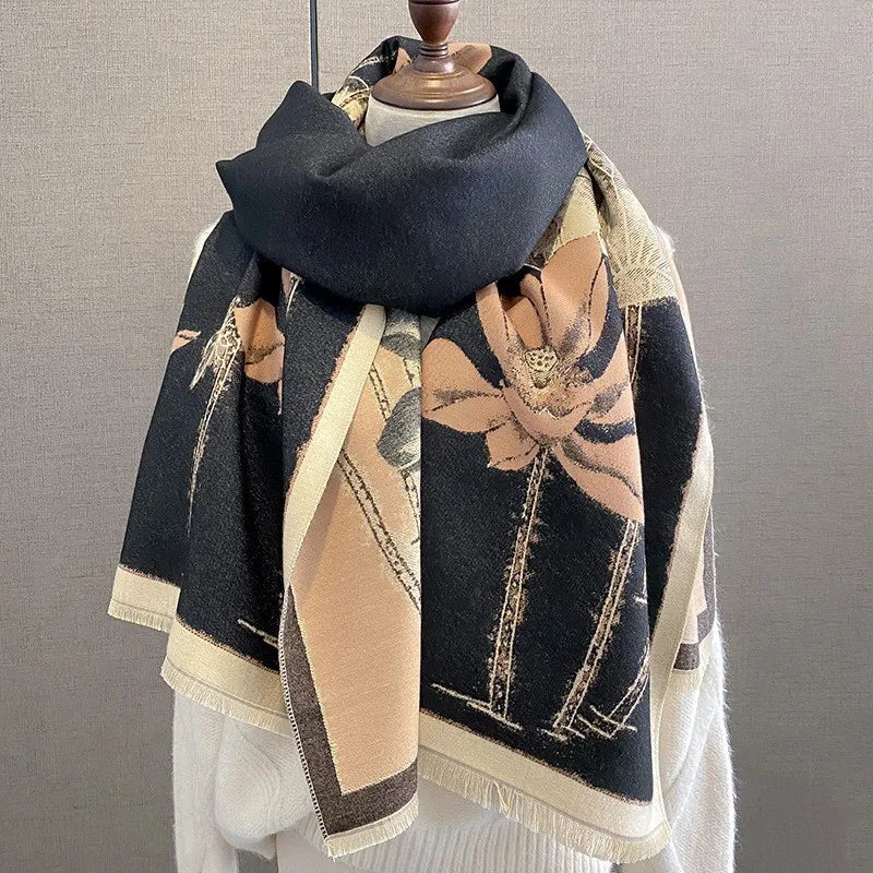 Unisex Basic Color Block Flower Acrylic Scarf