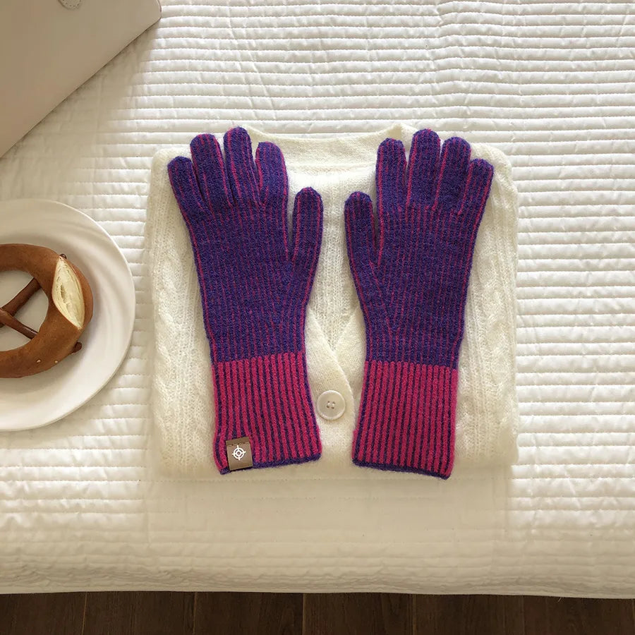 women's elegant basic stripe gloves 1 pair