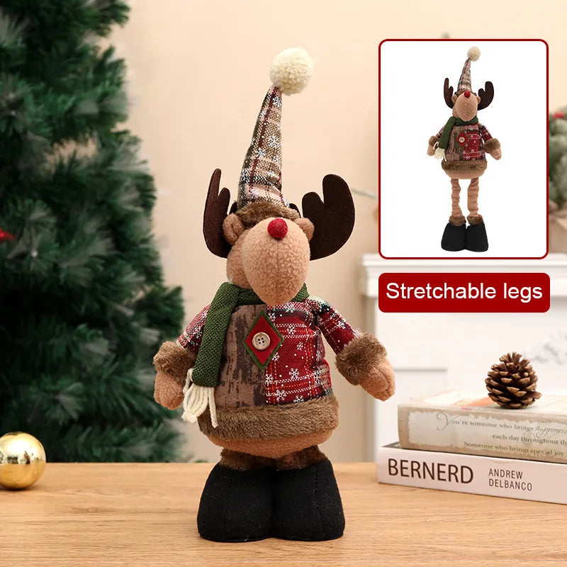 New Christmas Decorations Snowman Reindeer Dolls Stretchable Leg Figurines High-End Knitted Hat Window Display Accessories