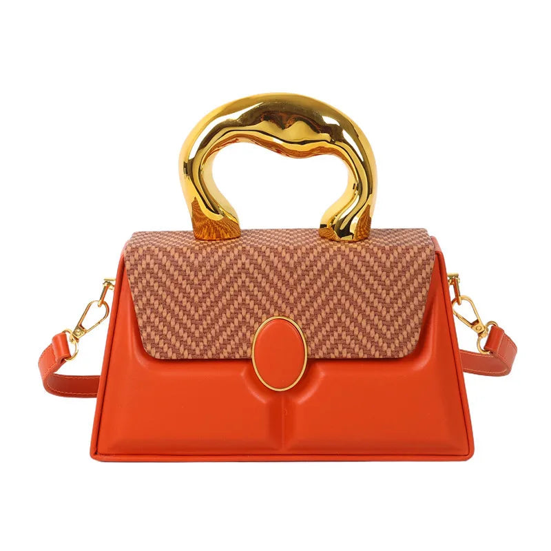 Women's Small Pu Leather Stripe Classic Style Square Magnetic Buckle Handbag Crossbody Bag