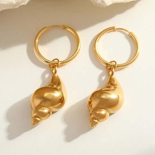 1 Piece Cute Romantic Marine Style Conch Plating 304 Stainless Steel 18K Gold Plated Earrings