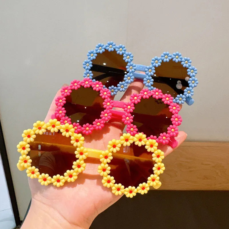 Cute Sweet Flower Pc Round Frame Full Frame Kids Sunglasses