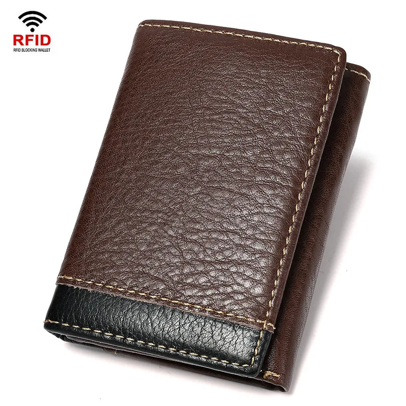 men's solid color leather buckle small wallets