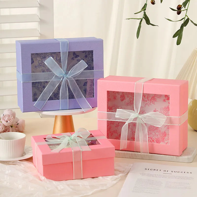 New Creative Window Opening Sky And Earth Cover Gift Box Butterfly Knot Fresh And Delicate Souvenir Box Luxury Special Paper