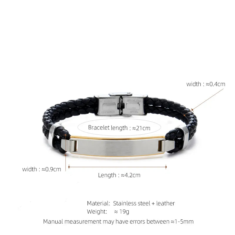 Casual Streetwear Geometric 304 Stainless Steel Pu Leather Braid 18K Gold Plated Men's Bracelets