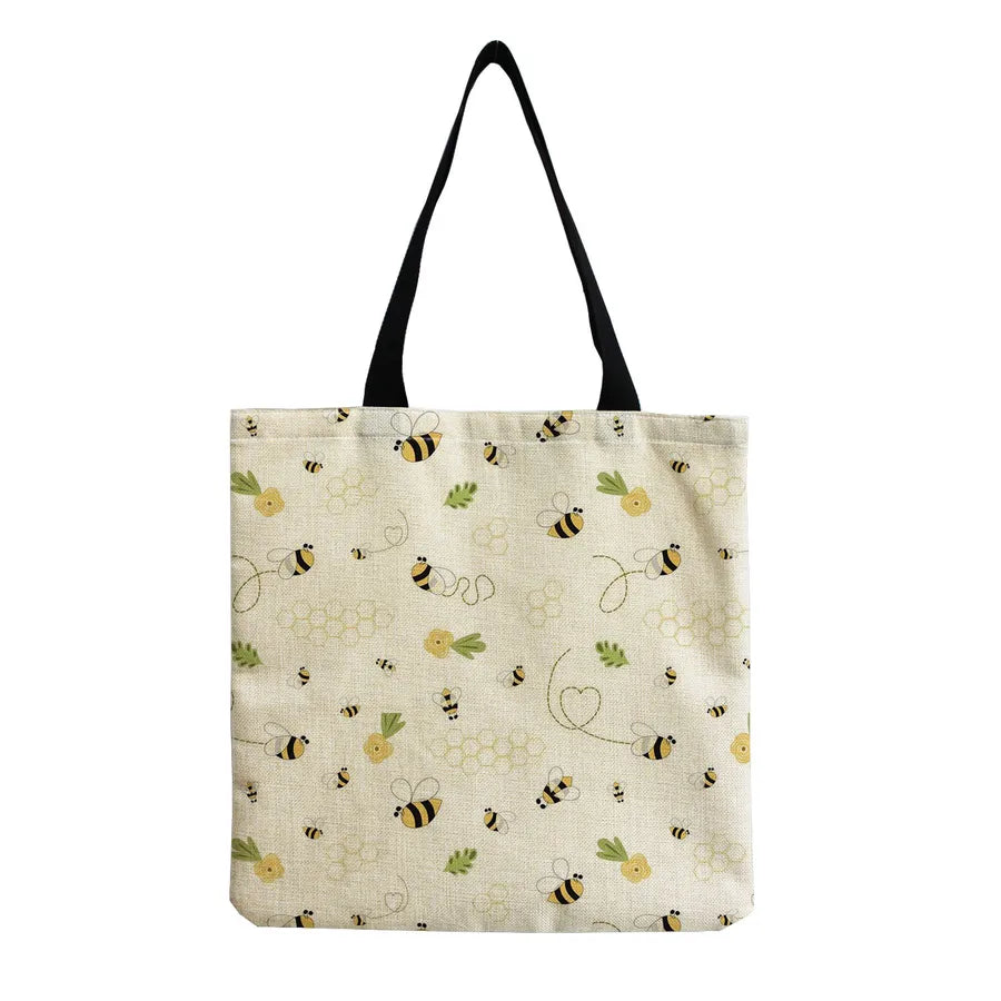 Unisex Cute Beetles Linen Shopping bags