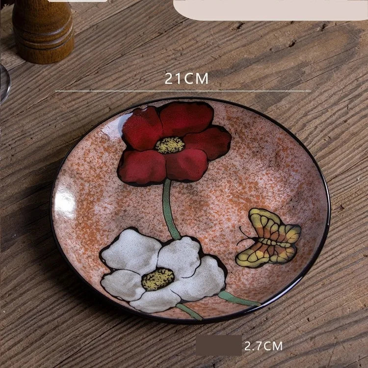 Retro Solid Color Flower ceramics Tableware 1 Piece