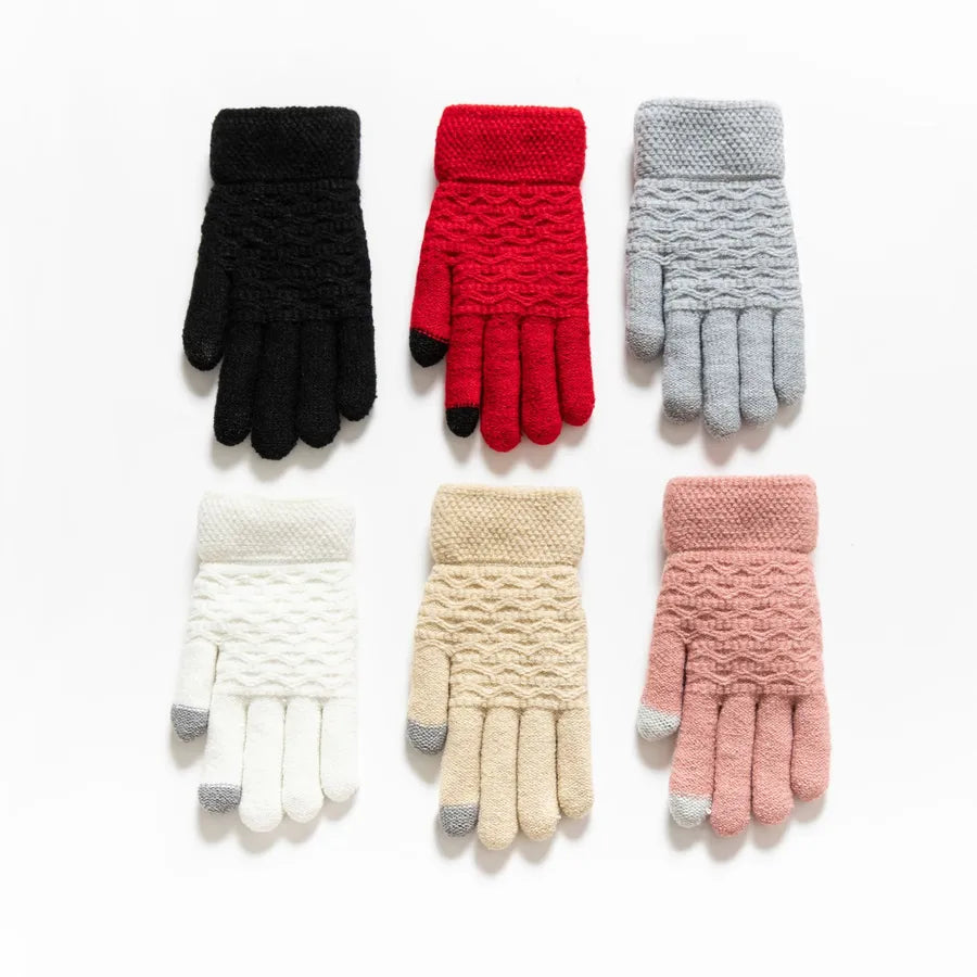Thickened Double Layer Knitted Polar Fleece Touchscreen Gloves Men Women Outdoor Warm Windproof Winter Gloves Basic Style