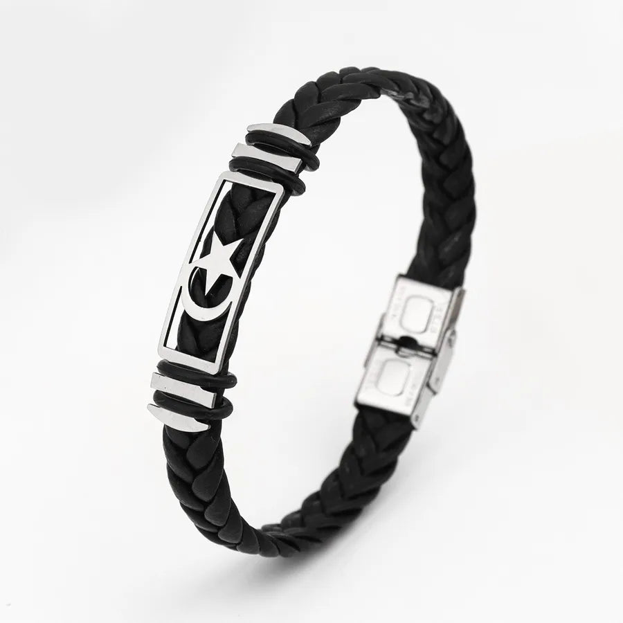 Retro Punk Solid Color 304 Stainless Steel Pu Leather Plating Men's Bangle Men Cord & Leather Bracelets