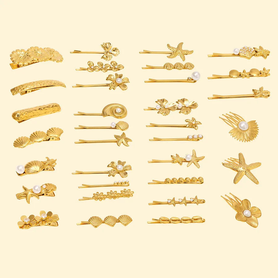 Cute Artistic Women's Pentagram Flower Shell 304 Stainless Steel Artificial Pearls Pearl Hair Pins Hair Clip