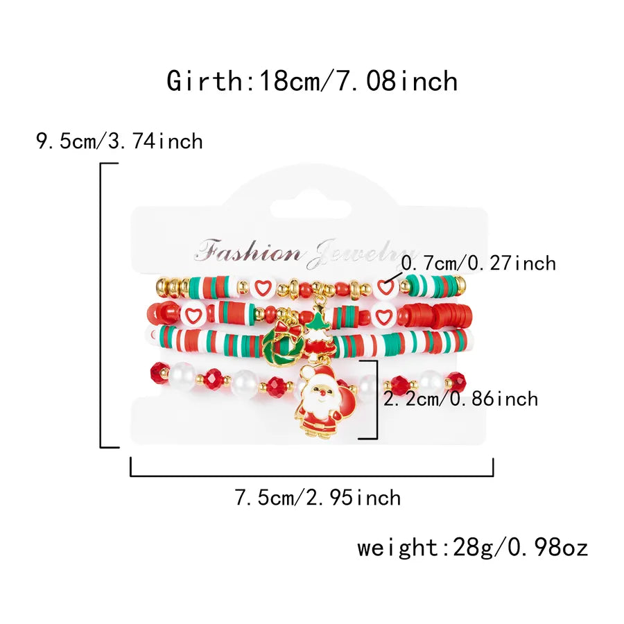 Christmas Themed Bracelet Set Snowflake Santa Pendant Elastic Rope Chain Adjustable Clasp Soft Ceramics Alloy Festive Jewelry