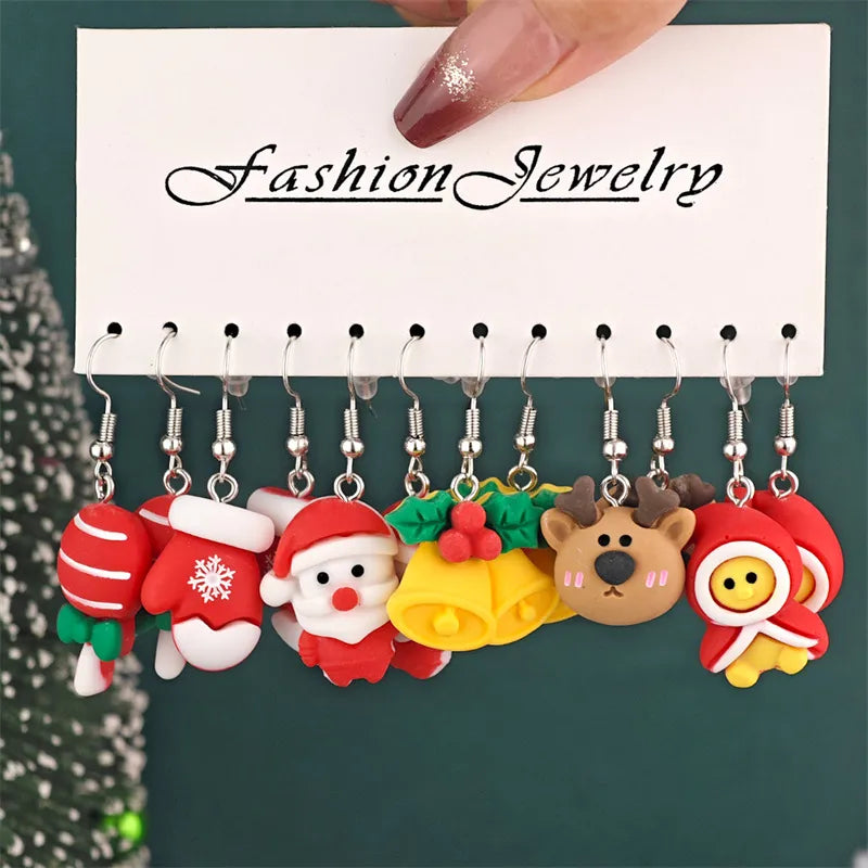 Christmas Series Cartoon Snowflake Star Ear Hooks Women's Holiday Earrings Set Festive Resin Studs Festive Fashion Jewelry
