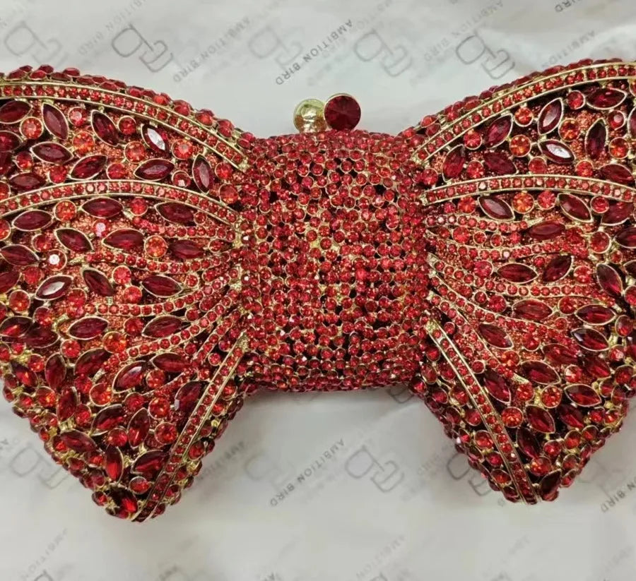 banquet dress with diamond Bow and Diamond evening bag with gem bag for women New Bow Clutch