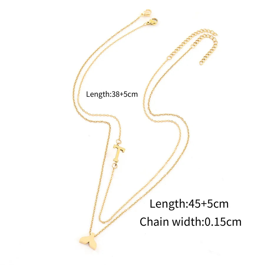Wholesale Jewelry Elegant Simple Style Letter Fish Tail 201 Stainless Steel 304 Stainless Steel cable chain Pendant Necklace