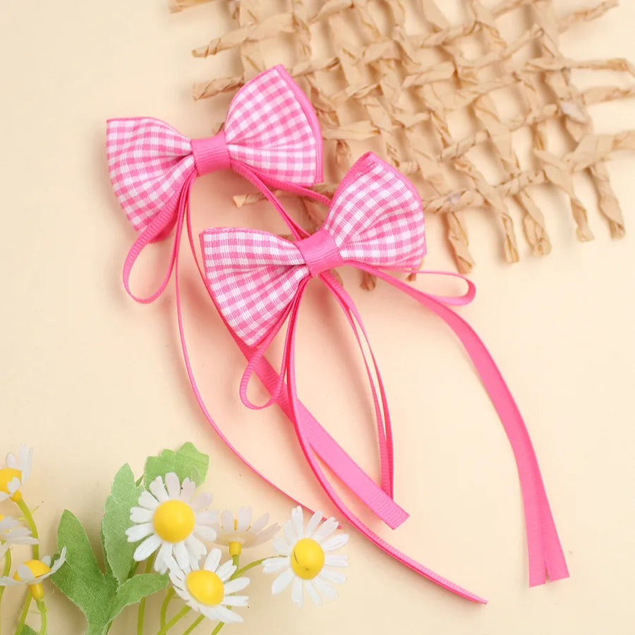 Plaid Ribbon Bow Fresh Plaid Pair Clip British   Spring New