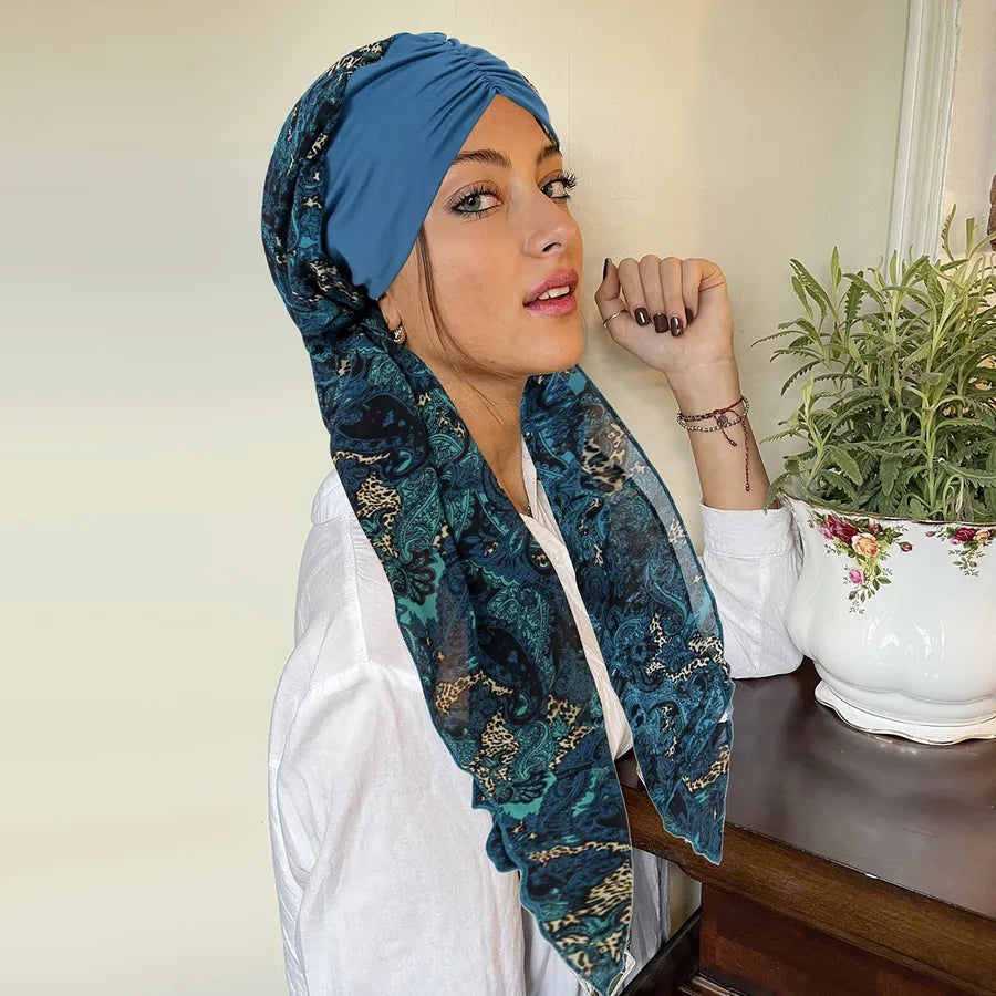 Fashionable Floral Print Chiffon Long Tail Headscarf Hat Women's Head Wrap Cap Winter Summer Spring Seasonal All-Match Hat