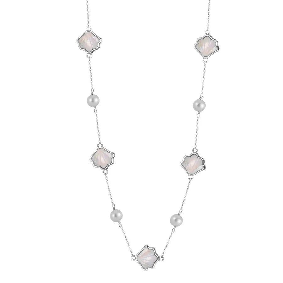 925 Sterling Silver Freshwater Pearl cable chain Plating Geometric Double Layer Necklaces Pendant Necklace Necklace