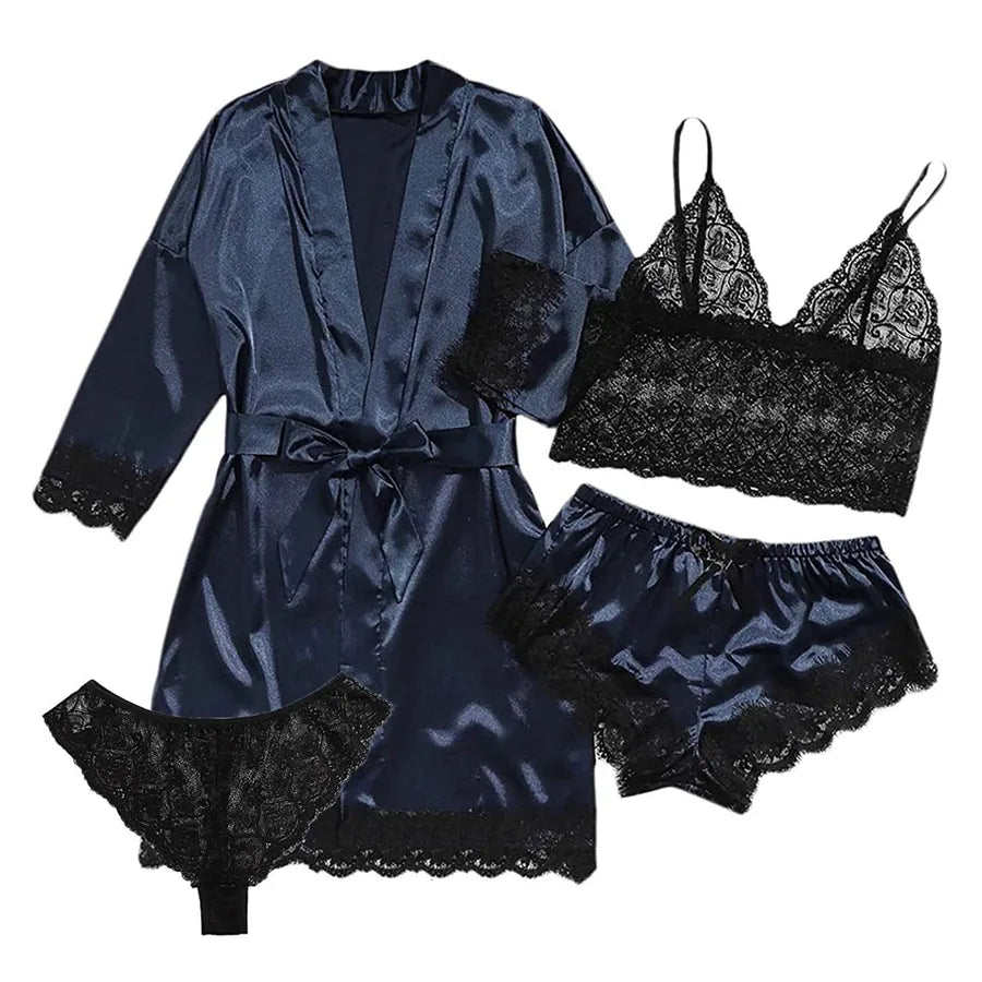 Elegant Solid Color Pajama Sets Imitated Silk Polyester Shorts Sets Lingerie & Pajamas