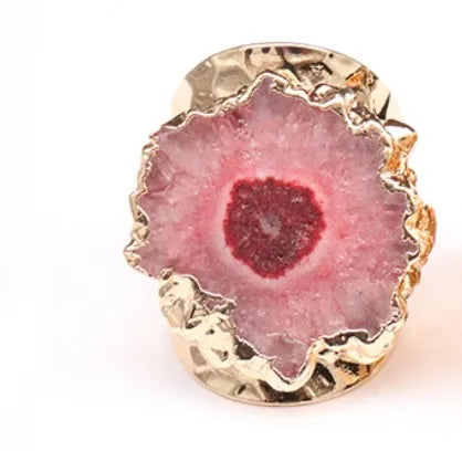 exaggerated irregular flower gem metal gold plated gem crystal wholesale open ring