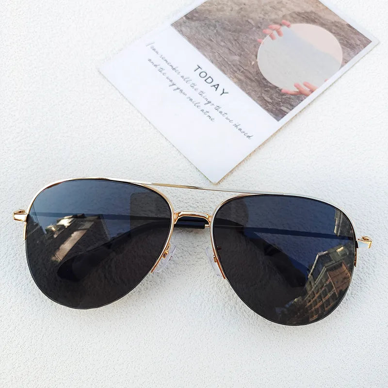 casual streetwear solid color pc avaitor half frame men's sunglasses