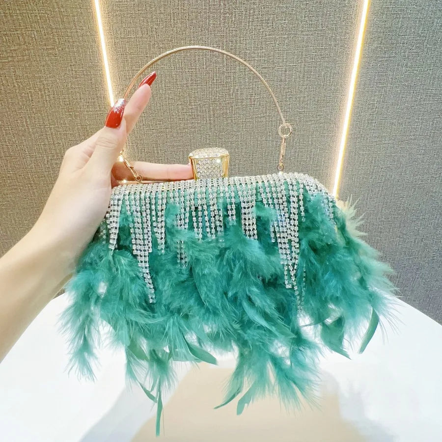 New Style Rhinestone Tassel Clutch Bag Wedding Dinner Party Shoulder Crossbody Bag Ladies Handbag Polyester Square Shape
