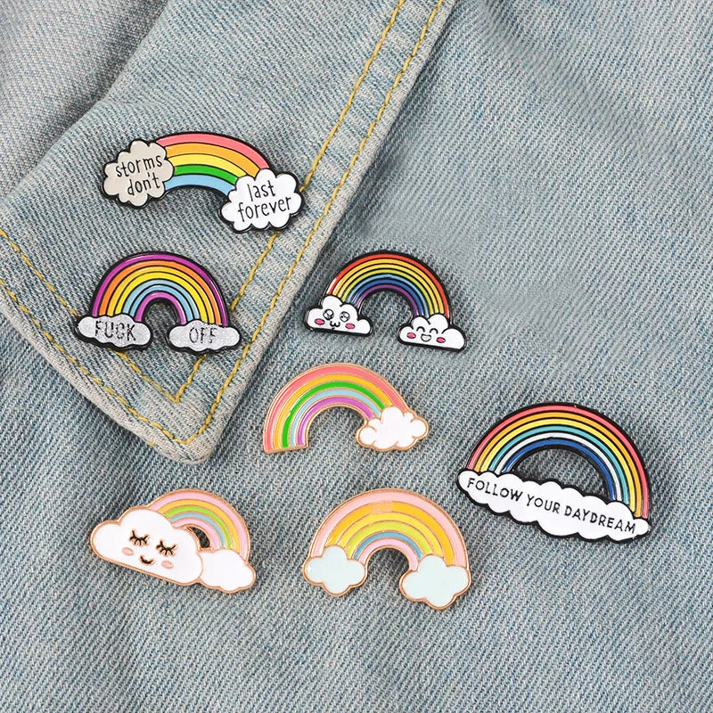Creative Cartoon Rainbow Chest Pin Set Zinc Alloy Painted Cloud Shape Fashionable Men Women Lapel Pins Bag Decorations