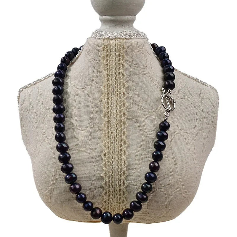 Black Pearl Necklace Autumn Winter Style Women's Simple Natural Freshwater Pearl OT Clasp Lockbone Chain Luxury Minimalist