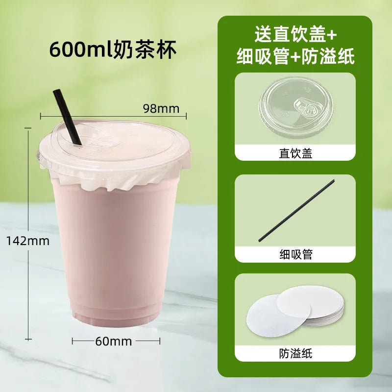 in stock wholesale disposable cup milk tea batch with lid thickened transparent plastic cup stall store packing cup