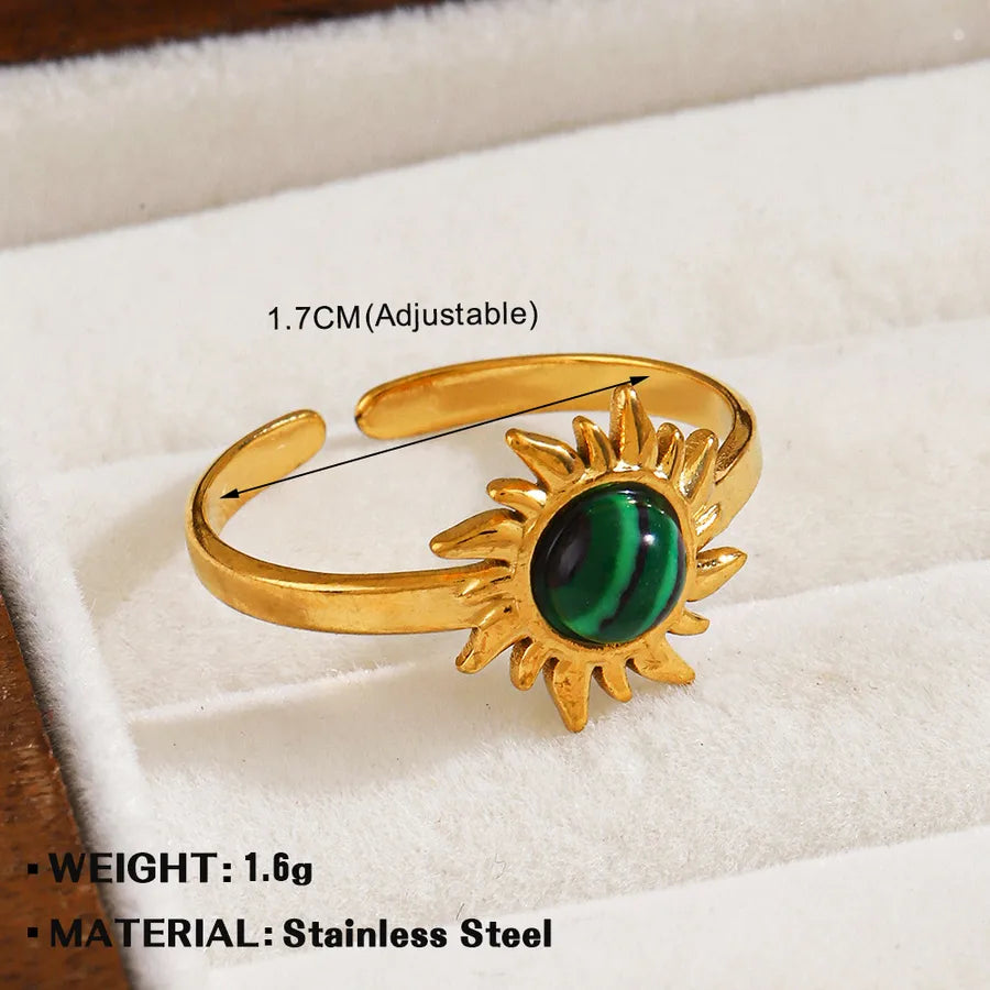 Lady Geometric 304 Stainless Steel Natural Stone Open Rings In Bulk