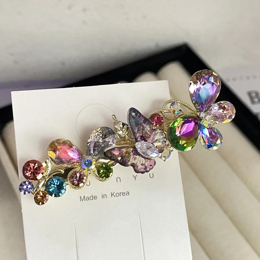 2025 New Crystal Barrettes New Women's Press Clip Crystal Butterfly Barrettes Tied-up Hair Ins Style Simple Fashion