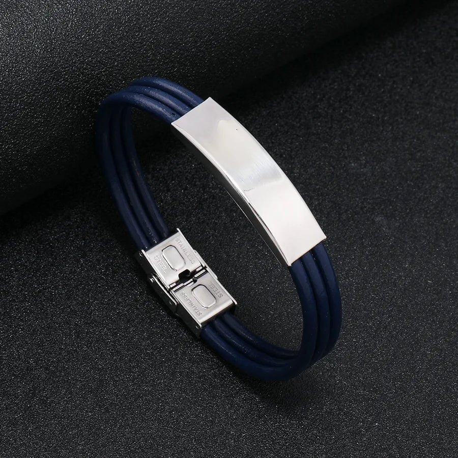 casual solid color stainless steel leather braid men's bracelets