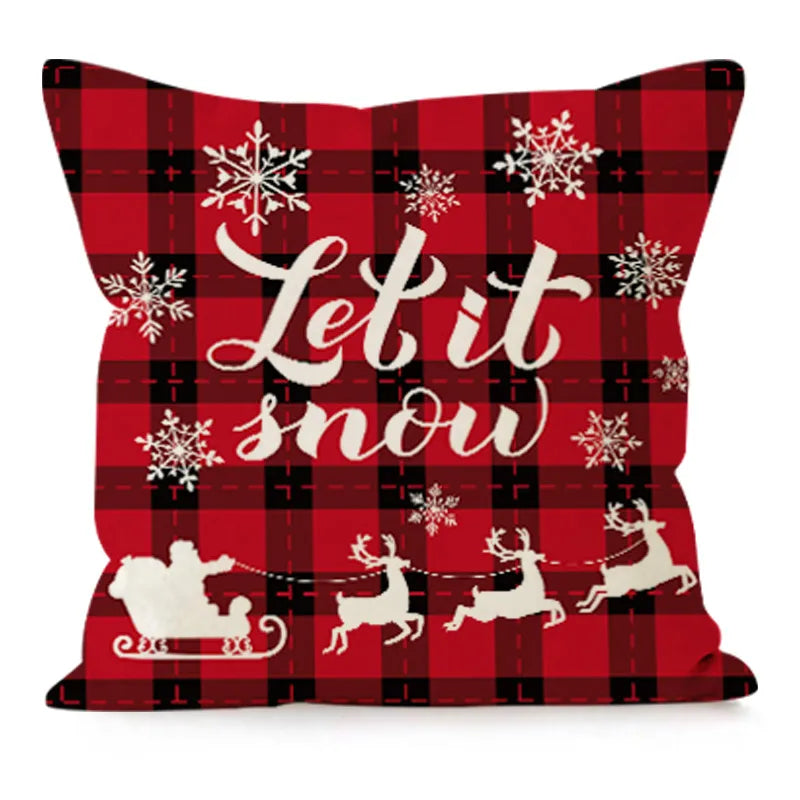 New Christmas Plaid Linen Pillowcase Snowflake Letter Print Home Sofa Cushion Cover Festive Letter Pattern Christmas Decor