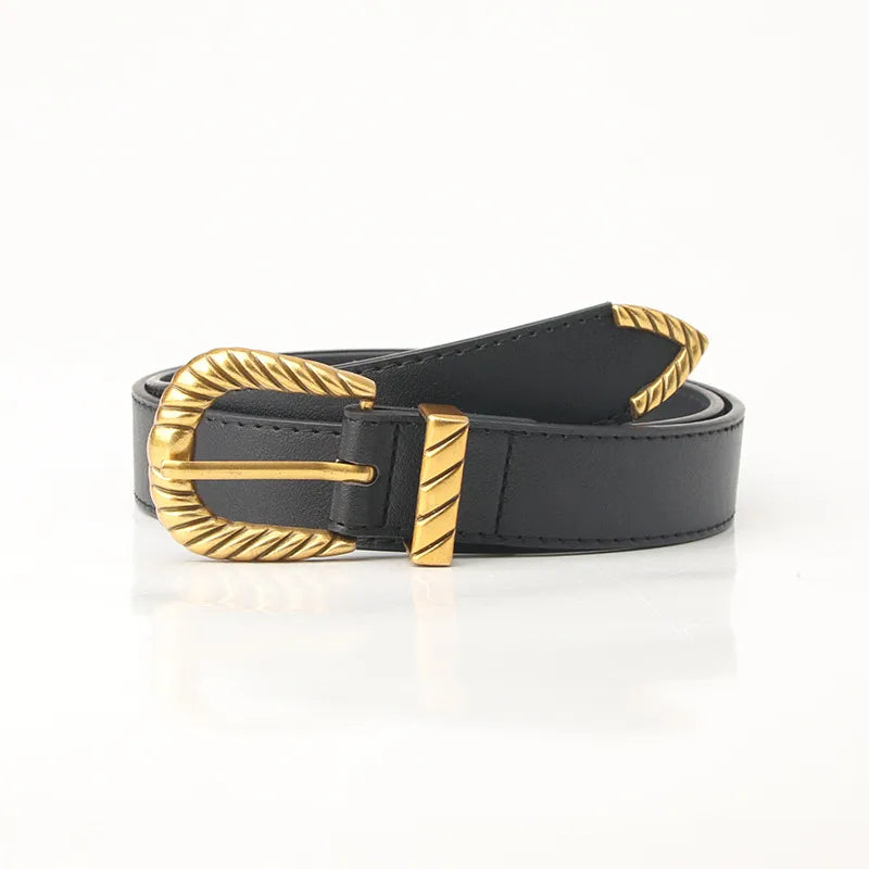 Simple Style Solid Color Pu Leather Alloy Women's Leather Belts
