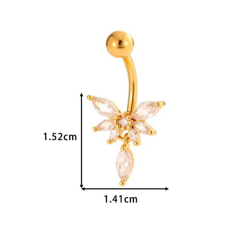 1 Piece Belly Rings IG Style Simple Style Classic Style Cross Flower Butterfly Copper Cross Flowers Butterfly Zircon Belly Rings