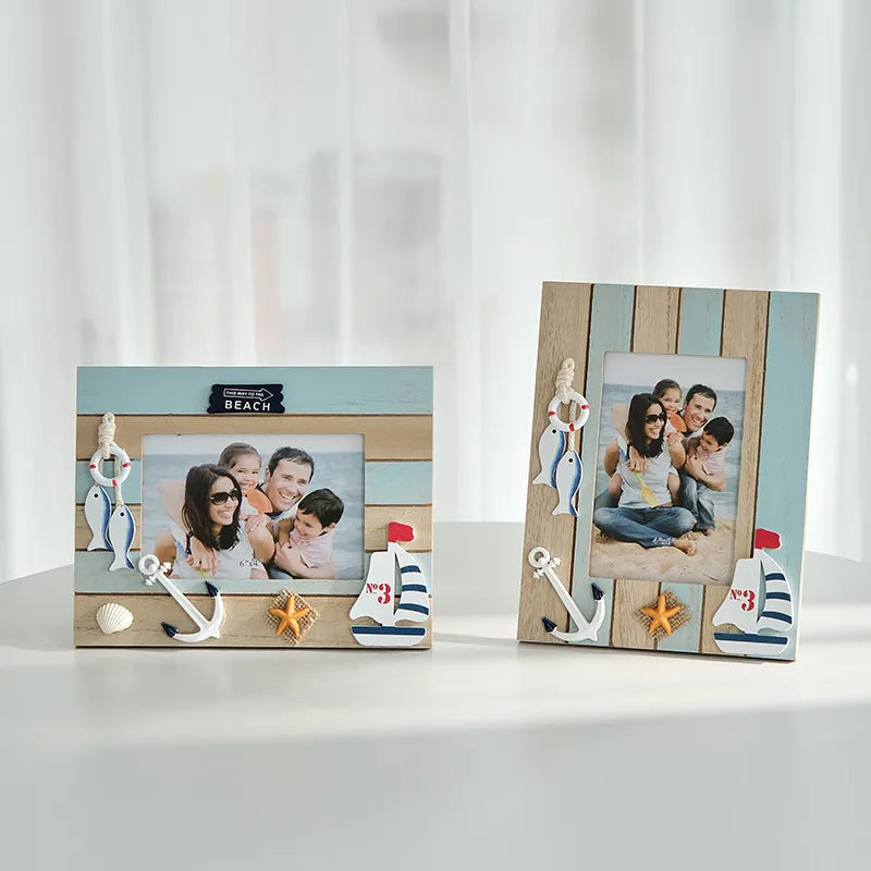 Medieval Style 6-Inch Tabletop Wooden Photo Frame Creative Decorative Ocean Theme Ornament Mediterranean Style Picture Frame