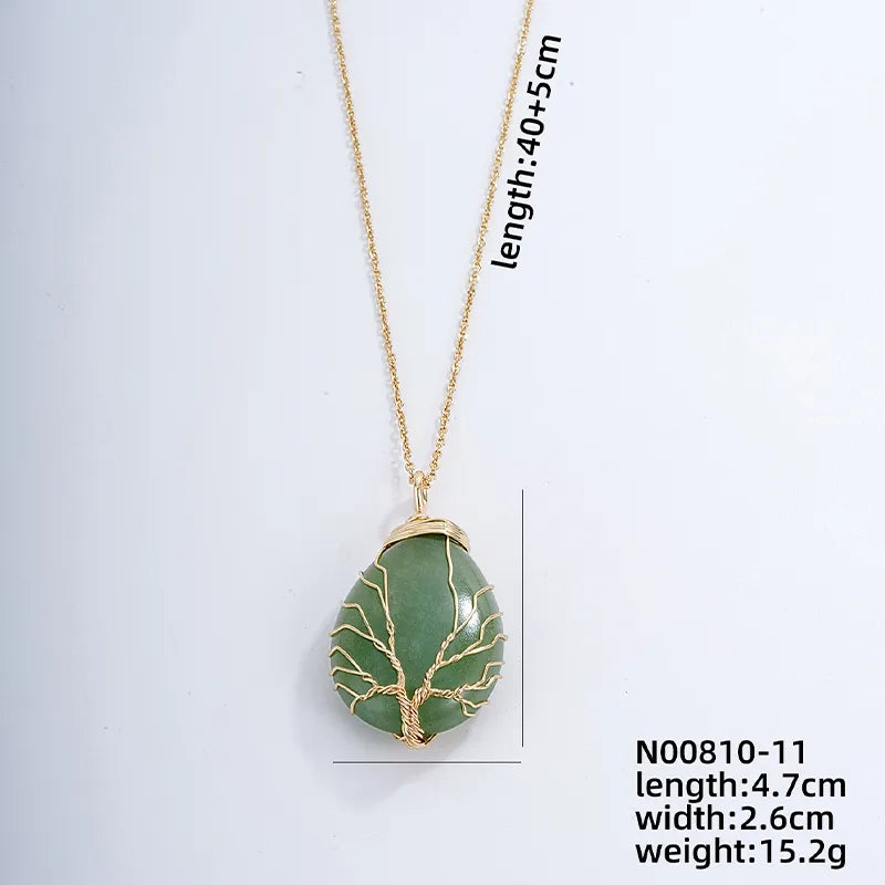 ig style simple style water droplets stainless steel natural stone knitting pendant necklace