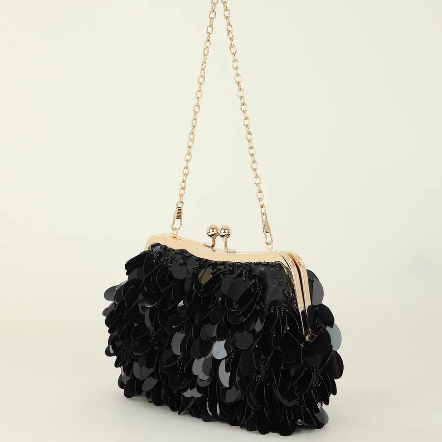 Women's Plastic Solid Color Elegant Streetwear Sequins Square Clamp Evening Bag