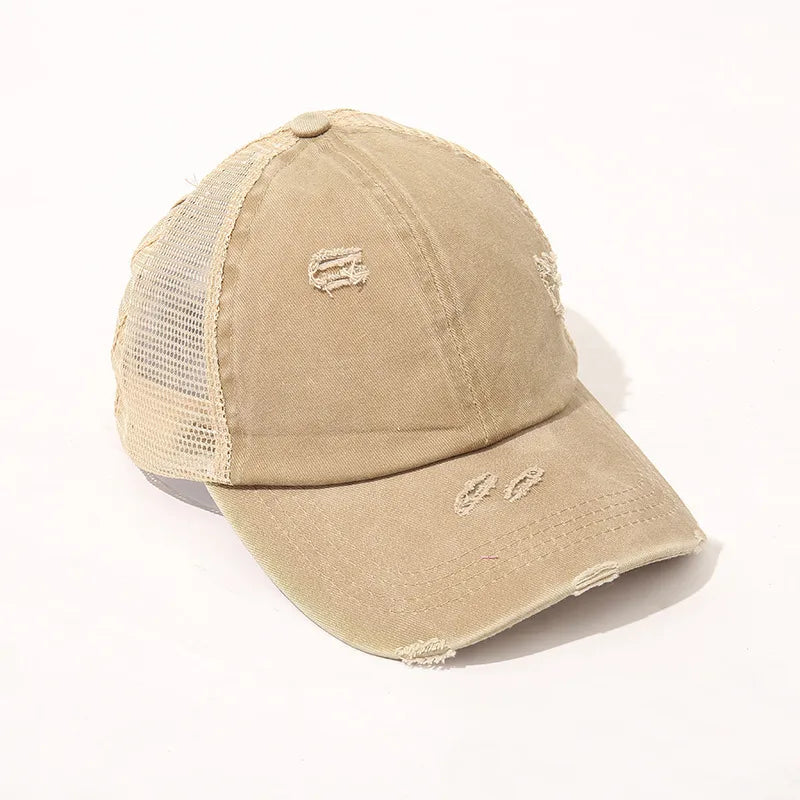 New Washed Retro Pure Color Mesh Hat Cross Design Sun Protection Baseball Cap Spring Autumn Season Unisex Hat
