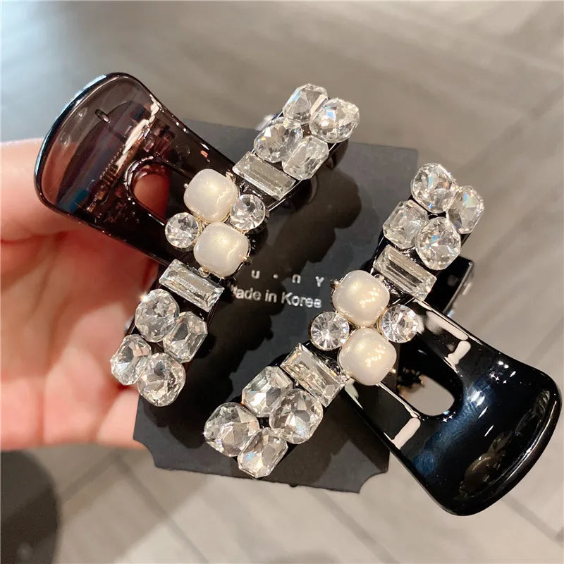 Sparkling Pearl Rhinestone Hair Clip Medium Size Half Up Shark Clamp Glittering Women's Hair Accessories Sweet Back Of Head Bun