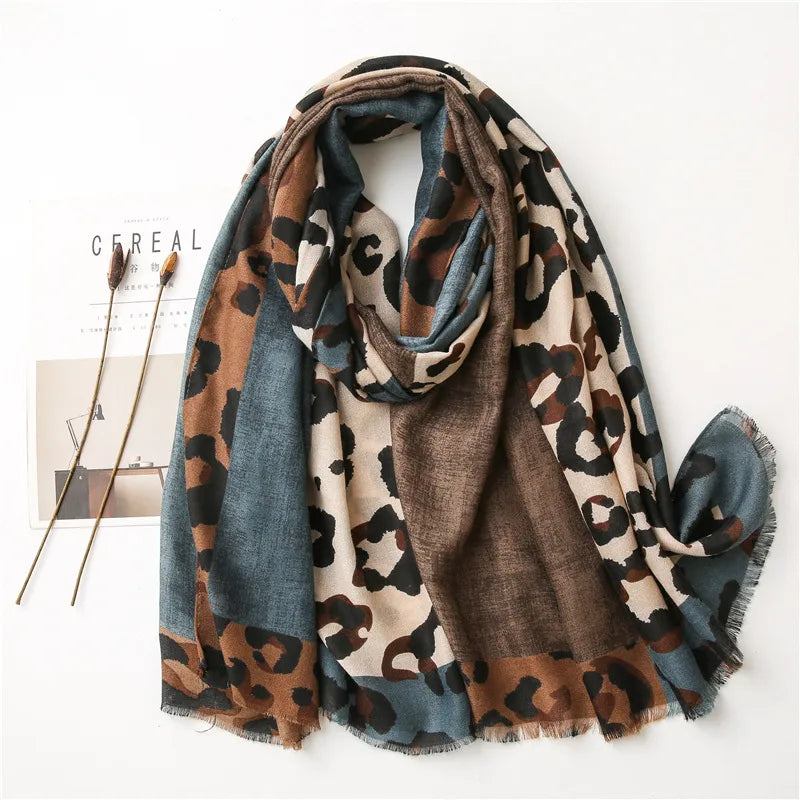 korean coffee color classic leopard scarf