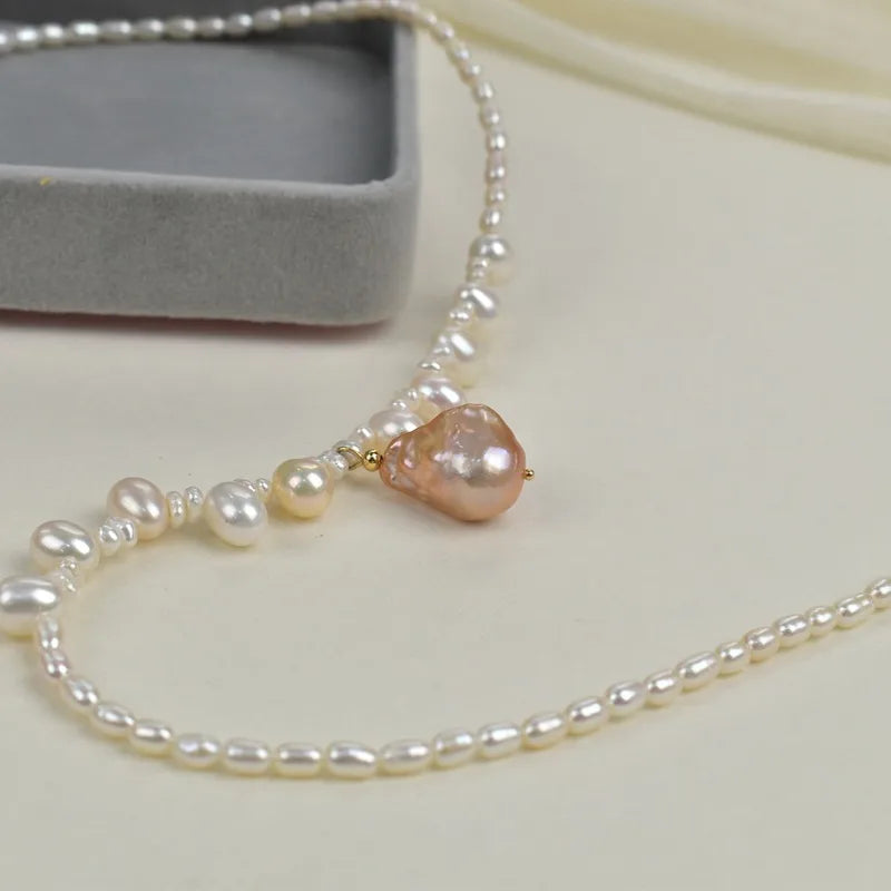 Elegant Natural Freshwater Pearl Necklace For Women Fashionable Minimalist Style Luxury Clavicle Chain Trendy Neck Jewelry