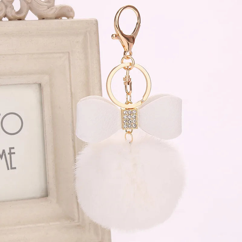 elegant bow knot pu leather women's bag pendant keychain