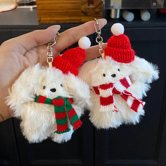 Cute Rabbit Plush Metal Christmas Women's Bag Pendant Keychain