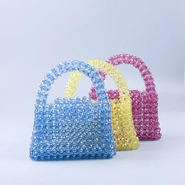 Women's Medium Arylic Geometric Streetwear Beading Weave Square Flip Cover Handbag