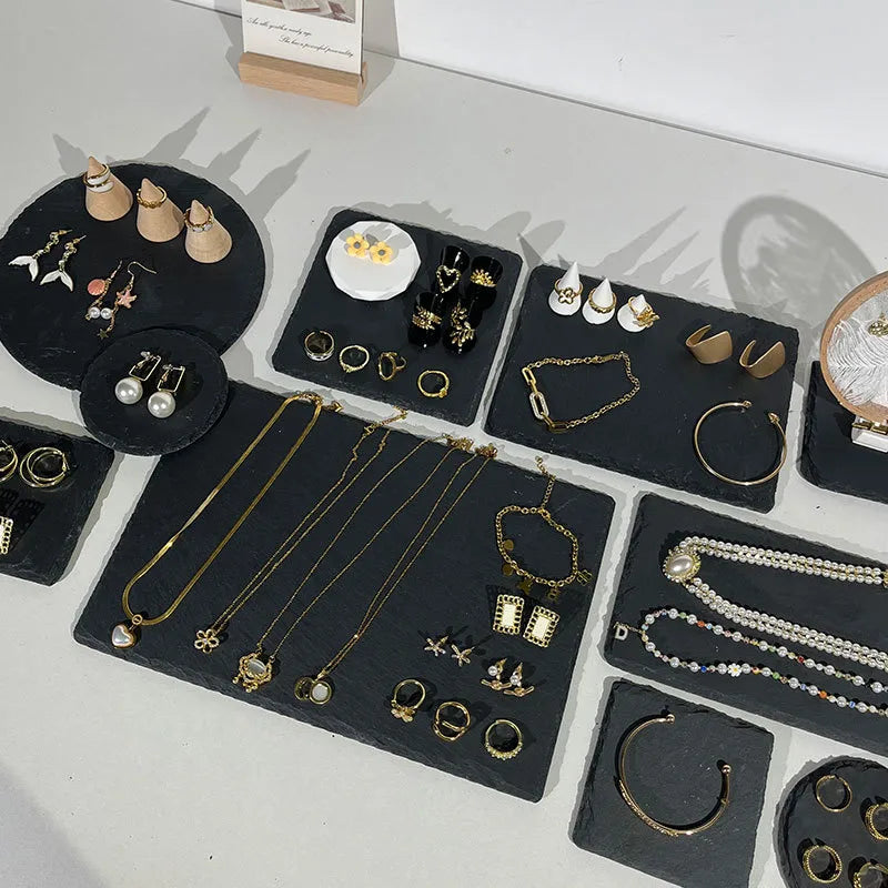 Black Jewelry Display Stand Necklace Placement Showpiece Stone Board Jewelry Trays Showcase Accessories Photo Props