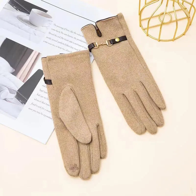 In Stock Warm with Velvet Autumn and Winter Women's Gloves Soft Touch Screen Outdoor Windproof Cycling Velvet Gloves Wholesale