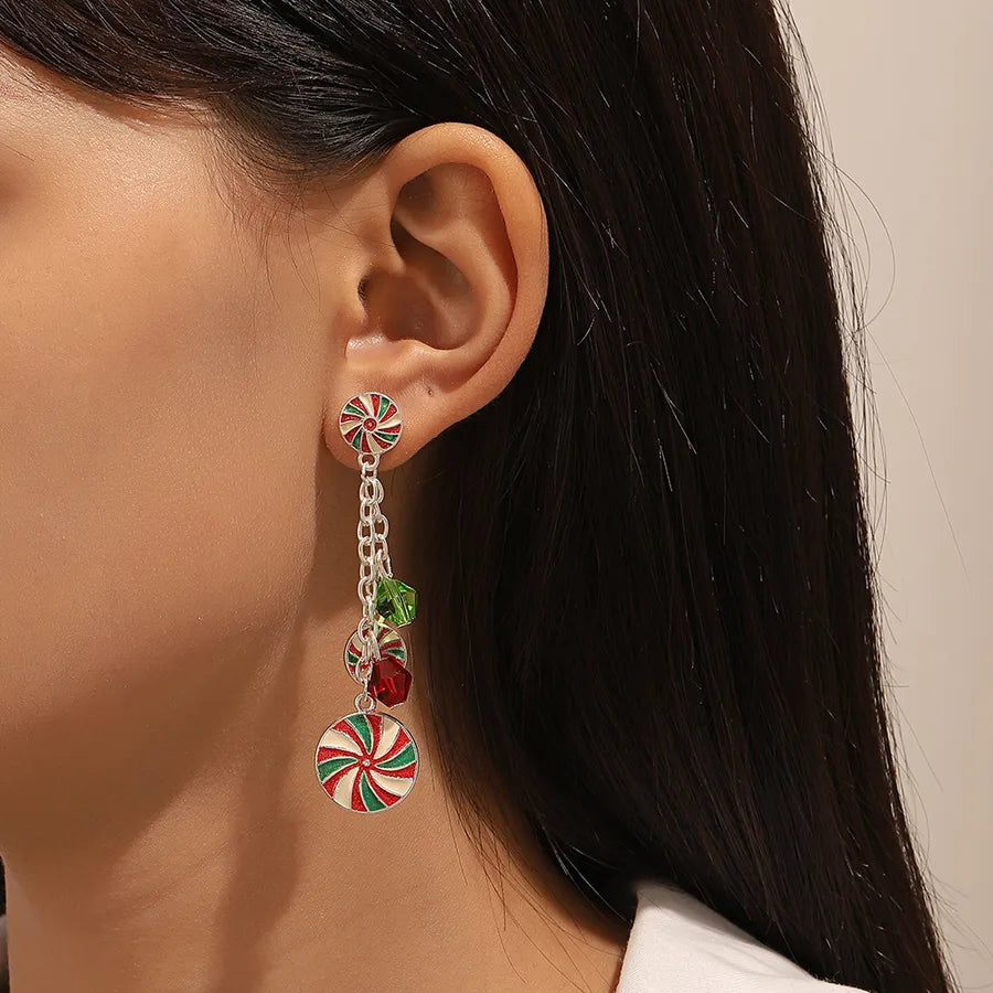fashion christmas tree alloy enamel inlay artificial gemstones women's drop earrings 1 pair